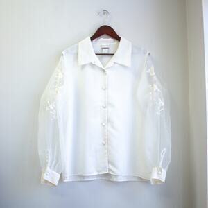 Vintage Sellecca Sheer Floral Sleeve Silky Button-up Size 16